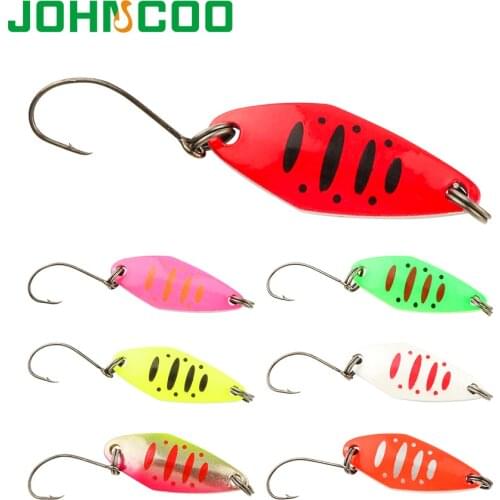 JOHNCOO 2pcs Copper Spoon Metal Lure 3.2g 3.0g Colorful Spoon Bait Fishing Lure Trout Single Hook