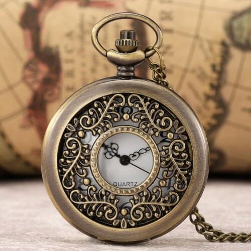 Retro Hollow Pattern Necklace Pocket Watch Arabic Numerals Dial Quartz Watch Vintage Pendant Clock Gifts reloj de bolsillo