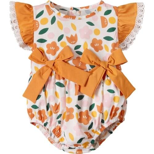 Newborn Baby Girls Floral Print Rompers O Neck Sleeveless Bow Knot Infant Toddler Summer Baby Clothing Romper 0-12M
