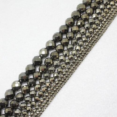 Mini. order is $7! 2-12mm Faceted pyrite Hematite ironstone Round Spacer DIY Loose Beads 15"