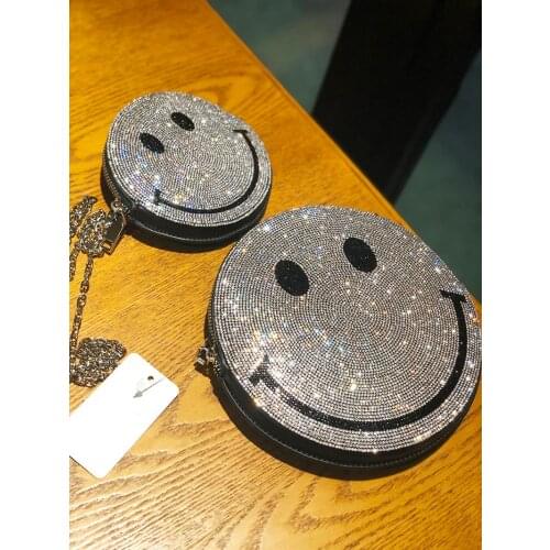 Fashion Handbags New Style Rhinestone Smiley Face Shoulder Messenger Bag Full of Diamonds Inlaid Female Chain Nightclub Bag