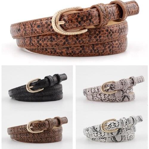 Fashion Classic Belt for Women Snake Skin Leather Waistband Skinny Pin Buckle Casual Chic Belt Handcrafted