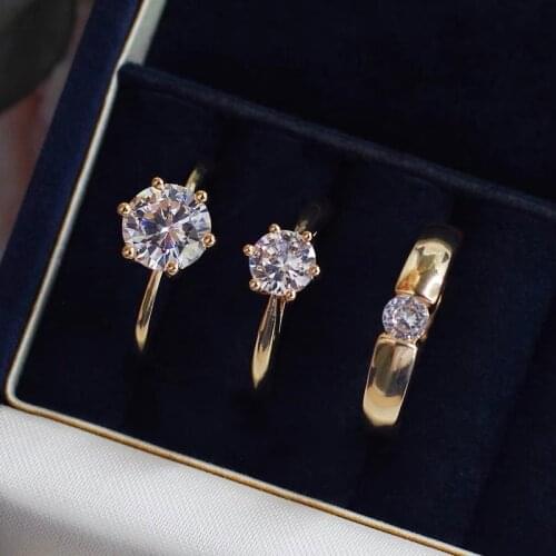 14K Yellow Gold 1 Carats CZ Diamond Ring Set for Women Men Luxury Engagement Bizuteria Anillos S925 Silver Wedding Bands Set