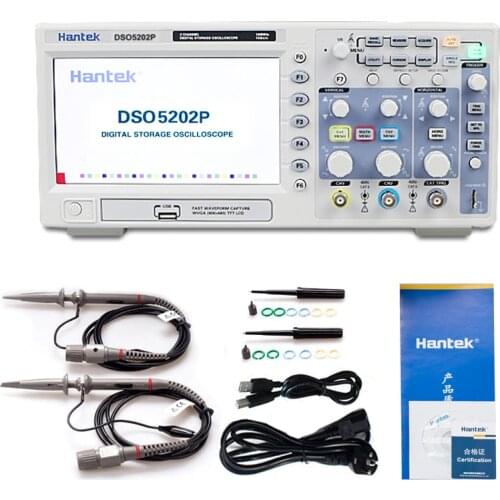 Hantek DSO5202P Professional Digital Storage Oscilloscope 200MHz 2Channels USB Interface 7.0-Inch Portable Oscillographic Device