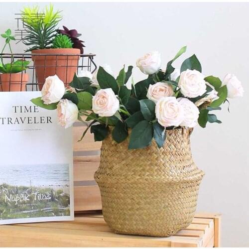 Wickerwork Storage Basket Handmade Woven Storage DIY Baskets with Handle Foldable Flower Pot Laundry Toys Organizer