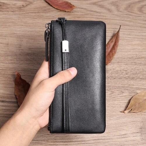Casual Men long wallet Genuine Leather Male Phone Clutch bag Credit Card Holder Wallet Small Coin Purse Mini Bag For Man