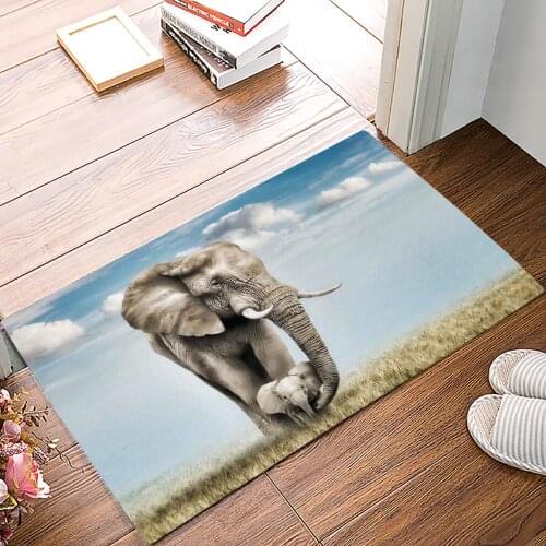 Animal Elephant Grassland Anti-Slip Doormat Bedroom Kitchen Mat Bathroom Rug Home Doormat for Entrance Door