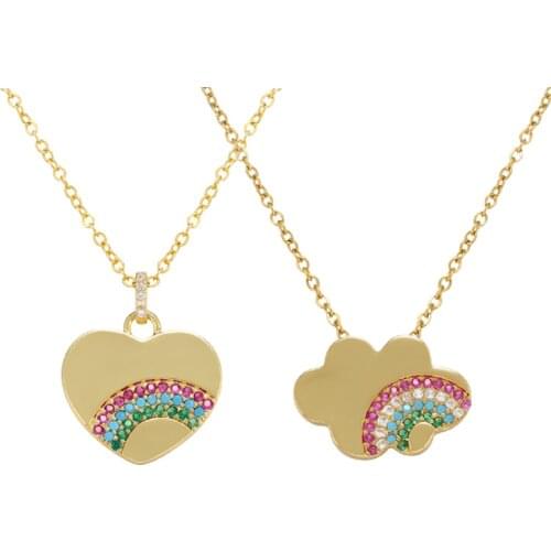 QMHJE Cloud Heart Pendant Charm Necklace for Women Choker Silm Link Chain Gold Silver Color Rainbow Cubic Zircon Trendy Jewelry