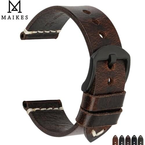 MAIKES Watch Accessories Simple Genuine Leather Changeable Color Watch Strap Steel Buckle 22mm 24mm Watch band Thin Bracelets