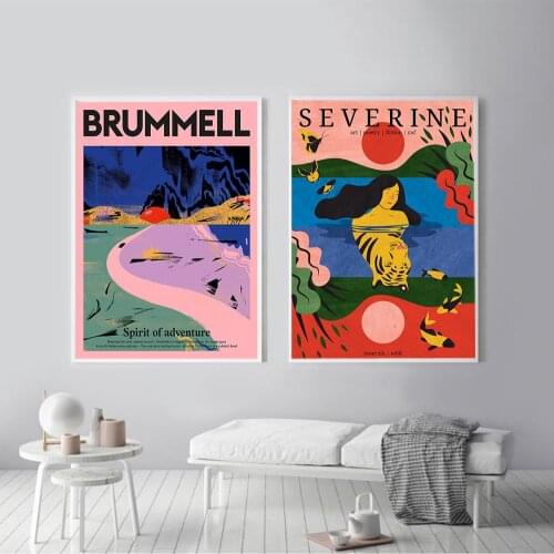 Retro Boho Style Girl Tiger Fish Canvas Poster Nordic Art Print Painting Pink Brummell Picture On The Wall For Living Room Decor