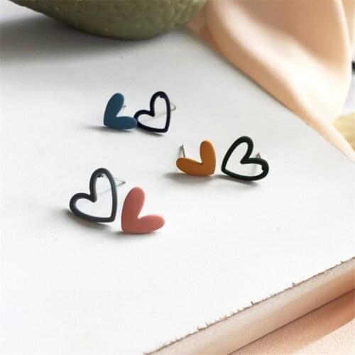 Hollow Heart Stud Earring 2021 New Fashion Painting Candy Color Jewelry Wholesale Accessory