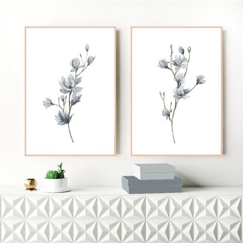 Modern Minimalist Flower Painting and Printmaking Magnolia Flower Print Canvas Painting Wall Art Poster Picture Decoration Mural