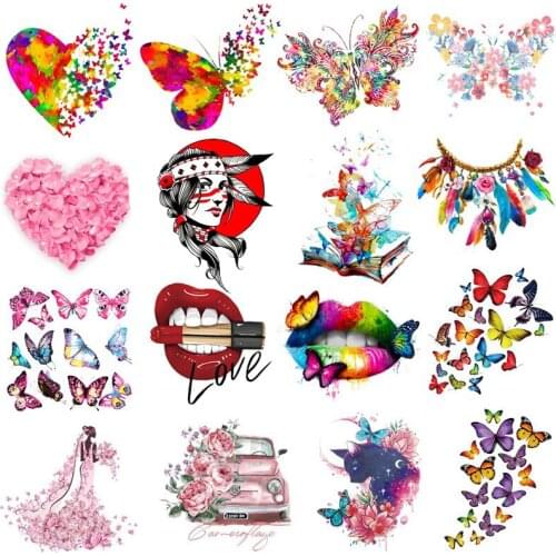 Prajna Thermal Stickers On Clothes Butterfly Patches DIY Iron On Patches For Clothing Heat Transfers Vinyl Girl T-Shirt Applique