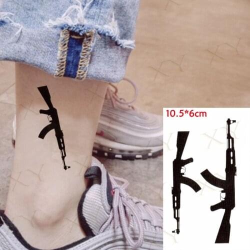 Waterproof Temporary Tattoo Sticker Black Old School Machine Gun AK47 Tatto Flash Tatoo Fake Tattoos for Men Women