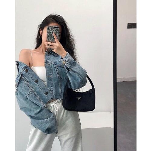 Denim jacket women autumn and winter new ins fashion loose casual denim jacket pocket bat sleeve denim jacket short wild