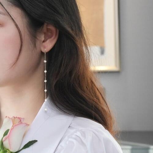 ASHIQI Natural freshwater pearl earrings female 925 sterling silver tassels starry ears long simple girls