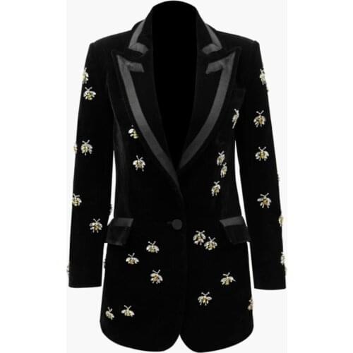Plus size 3XL Spring autumn fashion Blazer Women notched collar Beaded Velvet slim small suit