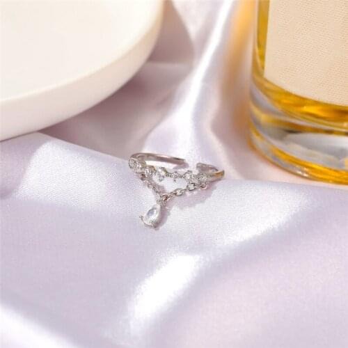 Trendy Simple Elegant Gold Silver Color Chain Crystal Ring Adjustable Open Womens Rings Female Jewelry Accessories Gifts