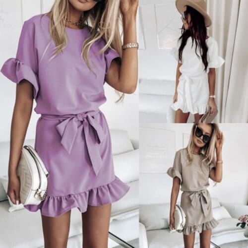 2021 Fashion All-Match Women Summer Ruffles Fashion Casual Short-Sleeved Butterfly Sleeve Dress At Home Loose Ladies Dress