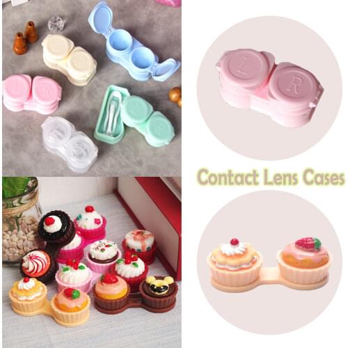 1PCS Cute Cartoon Cream Cake Glasses Double Contact Lenses Box Contact Lens Case For Eyes Care Kit Holder Container Gift 6 color