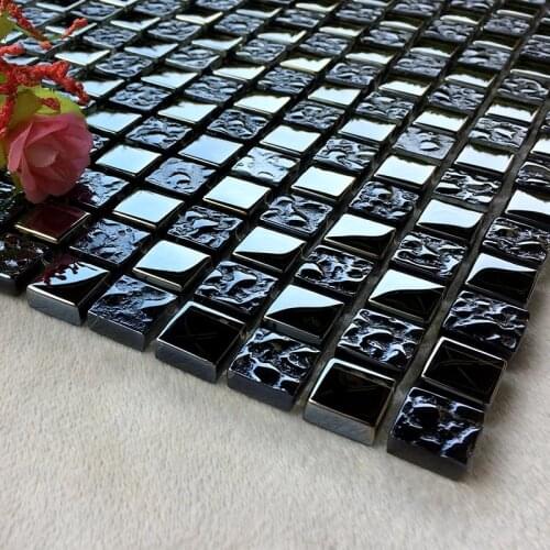 11PCS Luxury Electroplated Black Crystal Glass Mosaic Wall Tiles, for Kitchen Bathroom Fireplace Brick Tiles