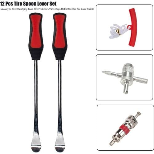 12 Pcs Tire Spoon Lever Set Motorcycle Tire Changing Tools Rim Protectors Valve Caps Motor Bike Car Tire Irons Tool Kit
