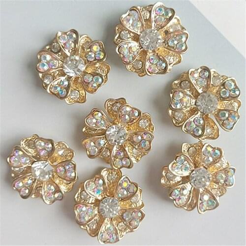 5 pcs/lot Rhinestone Diamond Gold Flower Buttons Alloy Diy Handmade Hair Accessories Necklace Mobile Beauty Key Ring jewelry