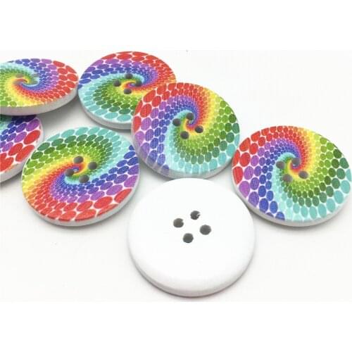 50pcs Pretty Peacock Flower Wood Buttons 30mm 4 Holes Round Sewing Button Embellishments Crafts Scrapbooking Cardmaking