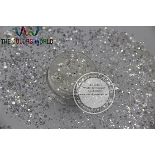 B26154-120 Mix size White with a silve light Colors Hexagon shape Glitter for Nail art and DIY supplies1pack=50g