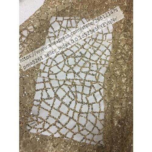 Shining gold glitter sequins glued BZL-00901 embroidery african tulle mesh fabric