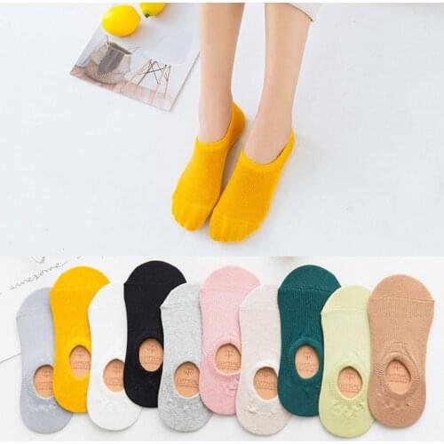CA102 10 Pairs Invisible Socks Cute Cotton No Show Women Socks Non-slip Spring Summer Short Sock Color Mixing