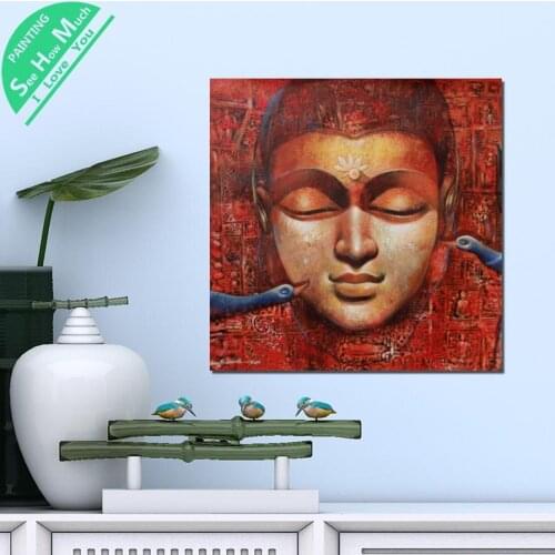 1 Piece Red Peace Buddha Face Swan HD Printed Canvas Wall Art Posters and Prints Poster Painting Framed Artwork Room Decoration