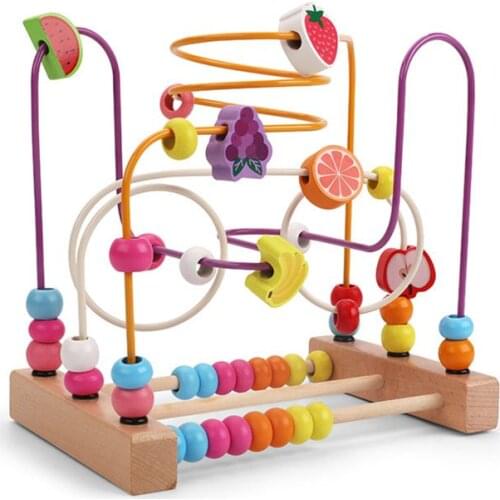 Bead Maze Toy for Toddlers Wooden Colorful Roller Coaster Educational Circle Toys for Kids Sliding Beads On Twists Wire