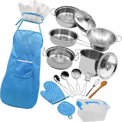Play House Super Anti-fall Stainless Steel Childrens Cooking Mini Kitchen Toy Brain Development 18-piece Set
