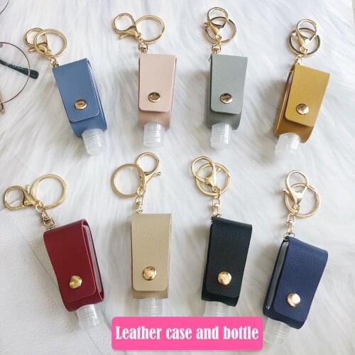 Disinfect Hand Sanitizer Leather Keychain Holder Travel Bottle Refillable Containers 30ml Reusable Bottles With Keychain Carrier