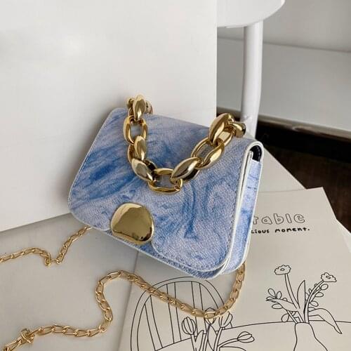 Designer Women Chain PU Leather Shoulder Crossbody Messenger Bag Ladies Fashion Thick Chain Mini Flap Square Handbags