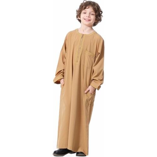 Dubai Arab Muslim Kids Boys Clothes Abaya Caftan Robes Islamic Ramadan Clothing Oman Arabic Qatar Child Kaftans Costumes 12 14 Y
