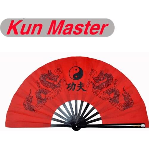 2017 Red Bamboo Kung Fu Fan, Martial Arts Practice Performance Fan,Wu shu fan, two Dragon