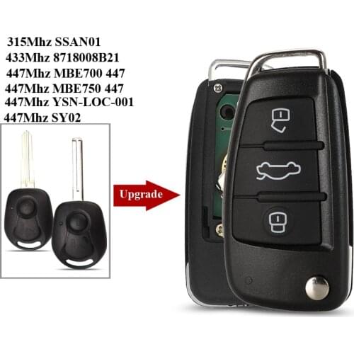 Jingyuqin 315Mhz / 447Mhz Remote Key For SSANGYONG Rexton RX7 Actyon Kyron Uncut Blade Key FOB Replacement