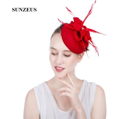 Red Hats for Women Feathers Beaded Ivory Wedding Hats Bridal Hair Accessories with Hair Pins sombrero mujer boda SH65