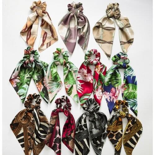 Fashion Leopard Floral Print Hair Band For Women Elastic Scrunchies Hair Scarf Horsetail Tie Girls Hair Ties Headwear