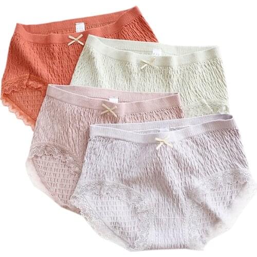 Modal crepe Sexy lace Seamless Briefs women Japanese cozy Mid-rise Panties Women Traceless lingerie Underwear N6958D