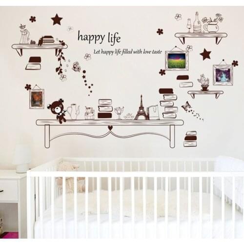Cartoon Bear Bookshelf Wall Decor Decals Nursery Bedroom Decoration Removable Vinyl Mural art Stickers on the Wall