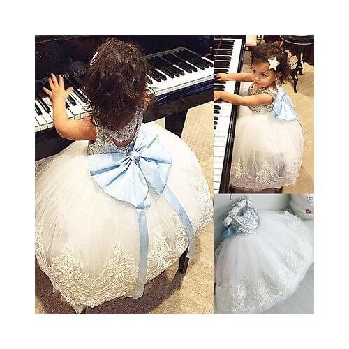 Party Formal Bridesmaid Ball Cute Girls Dress New Arriving Baby Kids Girl Clothing Dresses Bowknot Lace Floral XMAS