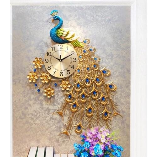 Peacock wall clock European living room clock household mute creative quartz clock simple decorative clock