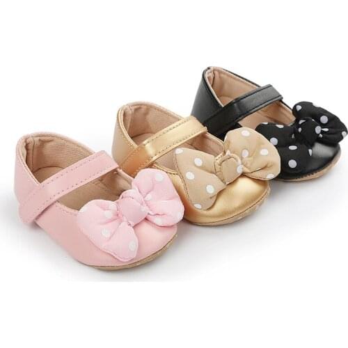 0-1 Year Old Polka Dot Soft Sole Princess Shoes Bowknot Baby Walking Shoes for Newborn Girls