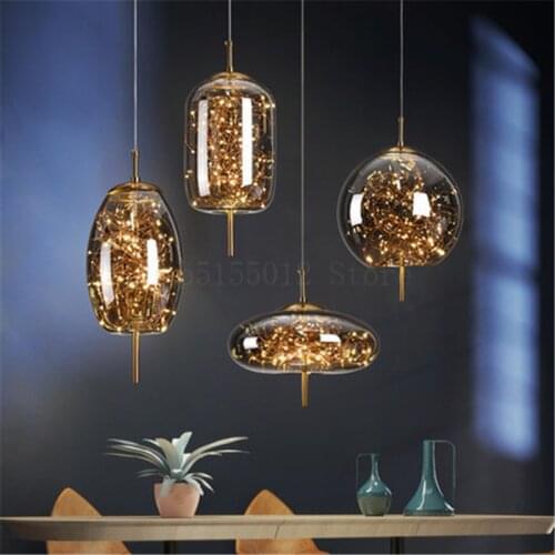 Postmodern LED Starry Sky Pendant Lights Amber Smoky Grey Glass Luxury Living Room Decoration Pendant Lamps for Home Decor Lamp