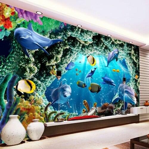 Custom 3D Photo Wallpaper For Kids Room Cartoon Underwater World Dolphin Wall Painting Living Room Bedroom Mural Wallpaper Decor