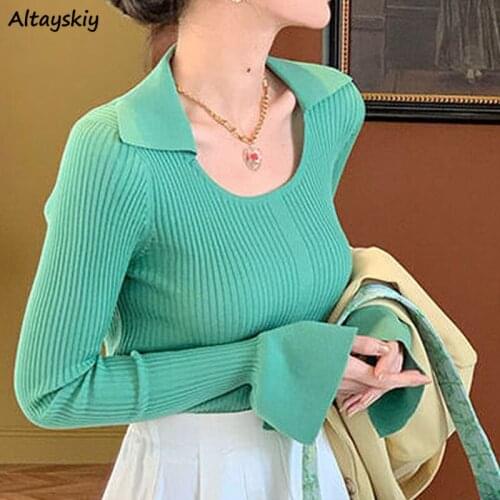 Pullovers Women All-match Slim Fashion Solid Chic Y2K Simple Lady O-Neck Clothing Spring Korean Retro Elegant Knitting Femme Ins