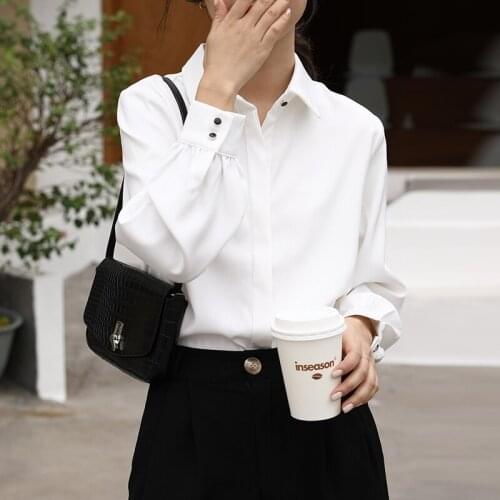 QOERLIN Fashion Woman Blouses 2021 Korean Style Blouse with Lush Sleeves White Shirt Office Lady Single-Breasted Plus Size Tops